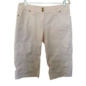 🌵 Cache Y2K Pale Pink Cropped Low Rise Pants Pedal Pushers Gold Accents - Sz 12